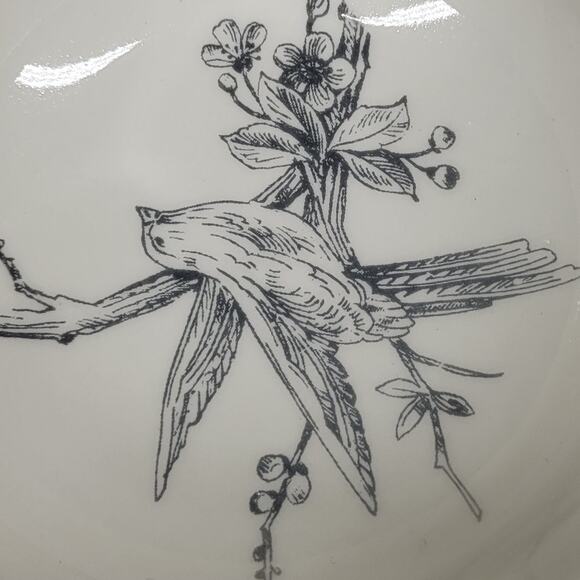 222 Fifth Adelaide Bowl 5.5" Silver Floral Bird White Porcelain Round Scalloped - Picture 14 of 14